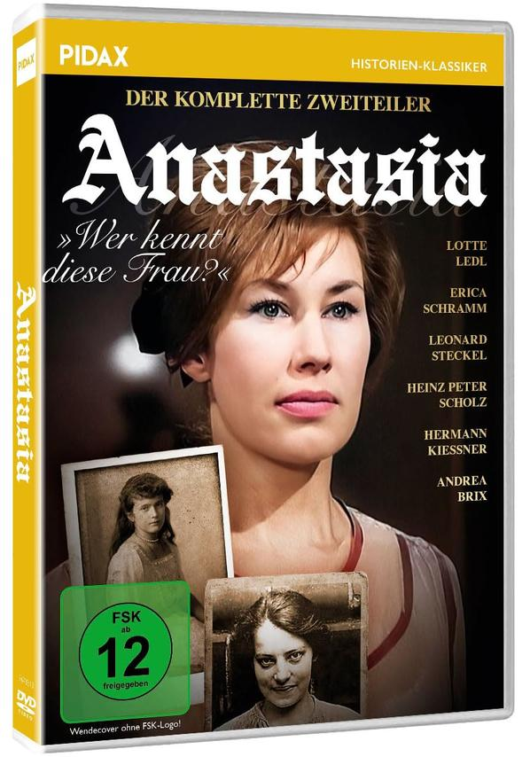 DVD-Cover von 'Anastasia'. Ein Frauenporträt ist zentriert mit anderen kleinen Fotos und Text.