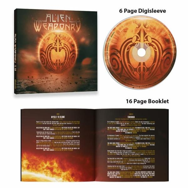 Albumcover mit sonnenartigem Bild, CD und Booklet mit Texten.
