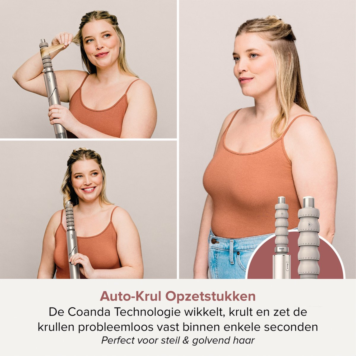 Vrouw die haar haar stylet met krulopzetstukken.