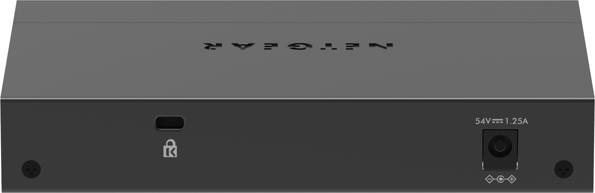 Schwarzes Gerät mit NETGEAR-Logo und einer Reihe von Lichtern am unteren Rand.