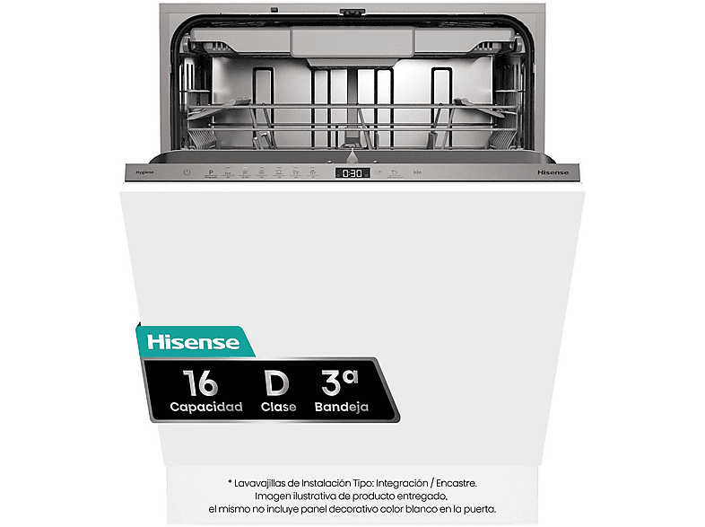 REACONDICIONADO Seminuevo Bueno Lavavajillas integrable - Hisense HV16D5, 16 servicios, 6 progr, 59. cm, Cestas flexibles, Tres programas, Sin Panelar