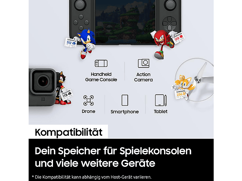 SAMSUNG Sonic the Hedgehog™ 128 GB 180 MB/s Lesen, 130 Schreiben, MicroSD mit SD-Adapter, Mehrfarbig