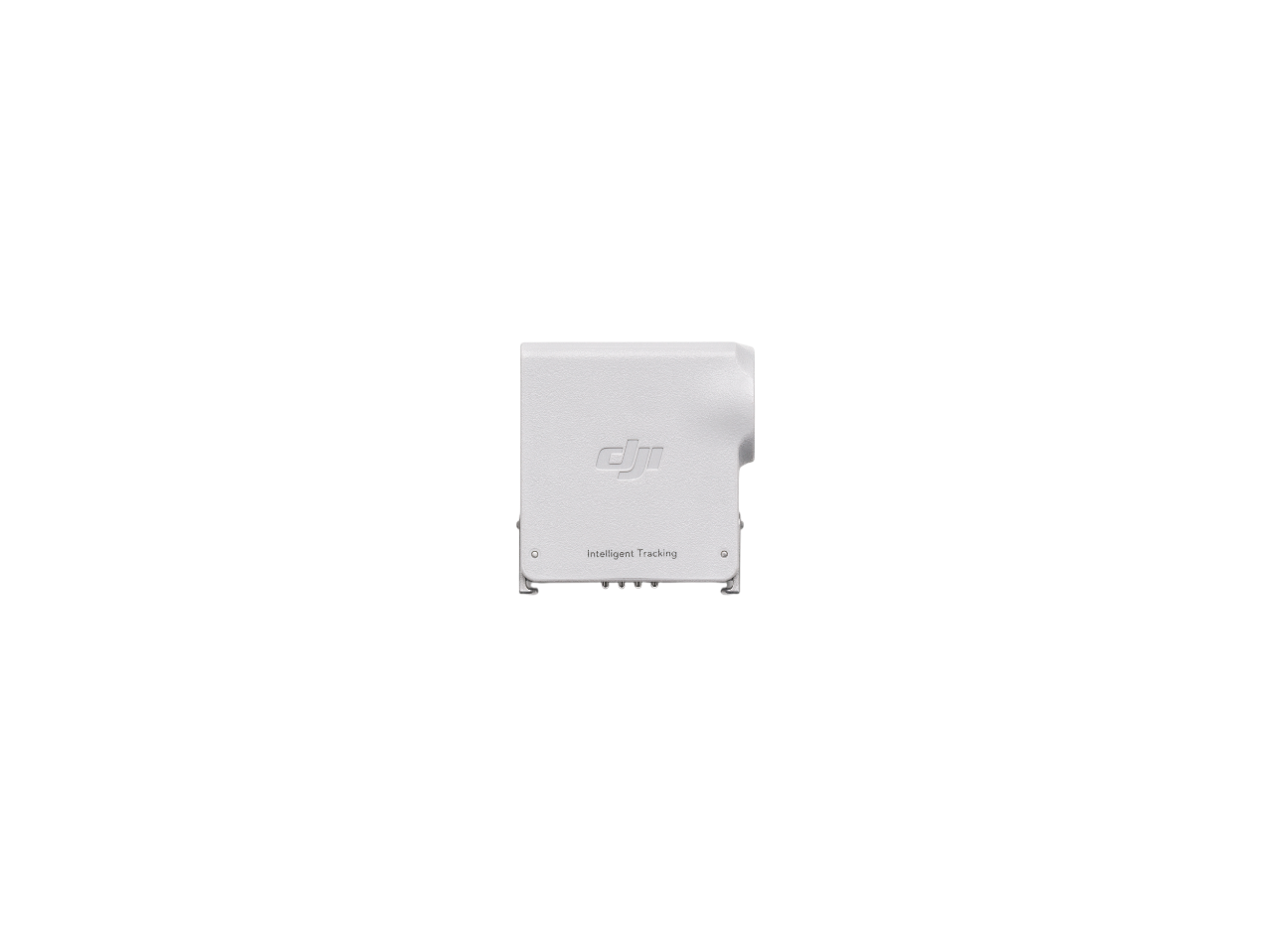 Weißes DJI Intelligent Tracking Modul auf schwarzem Hintergrund.