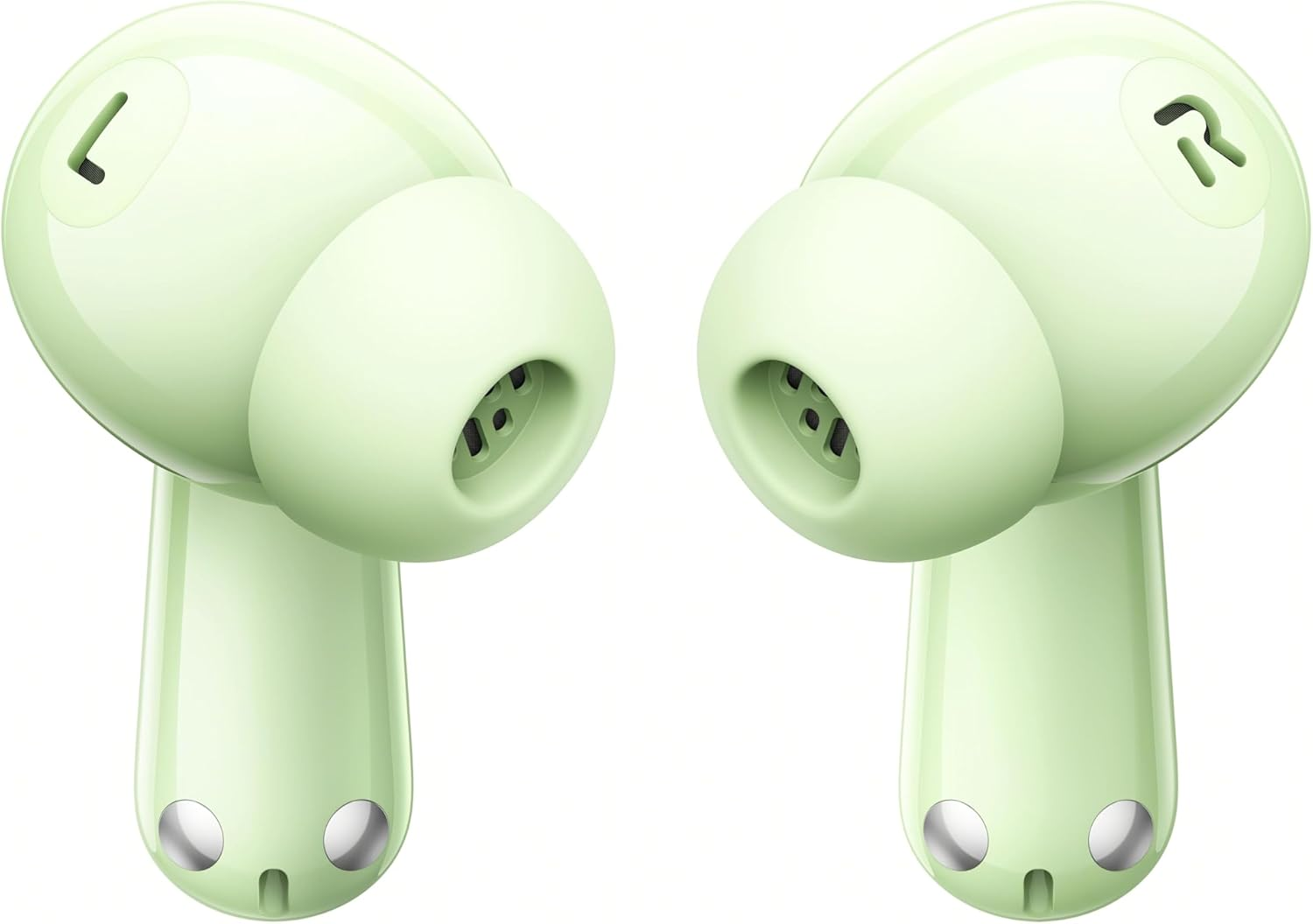 Par de auriculares verde claro.