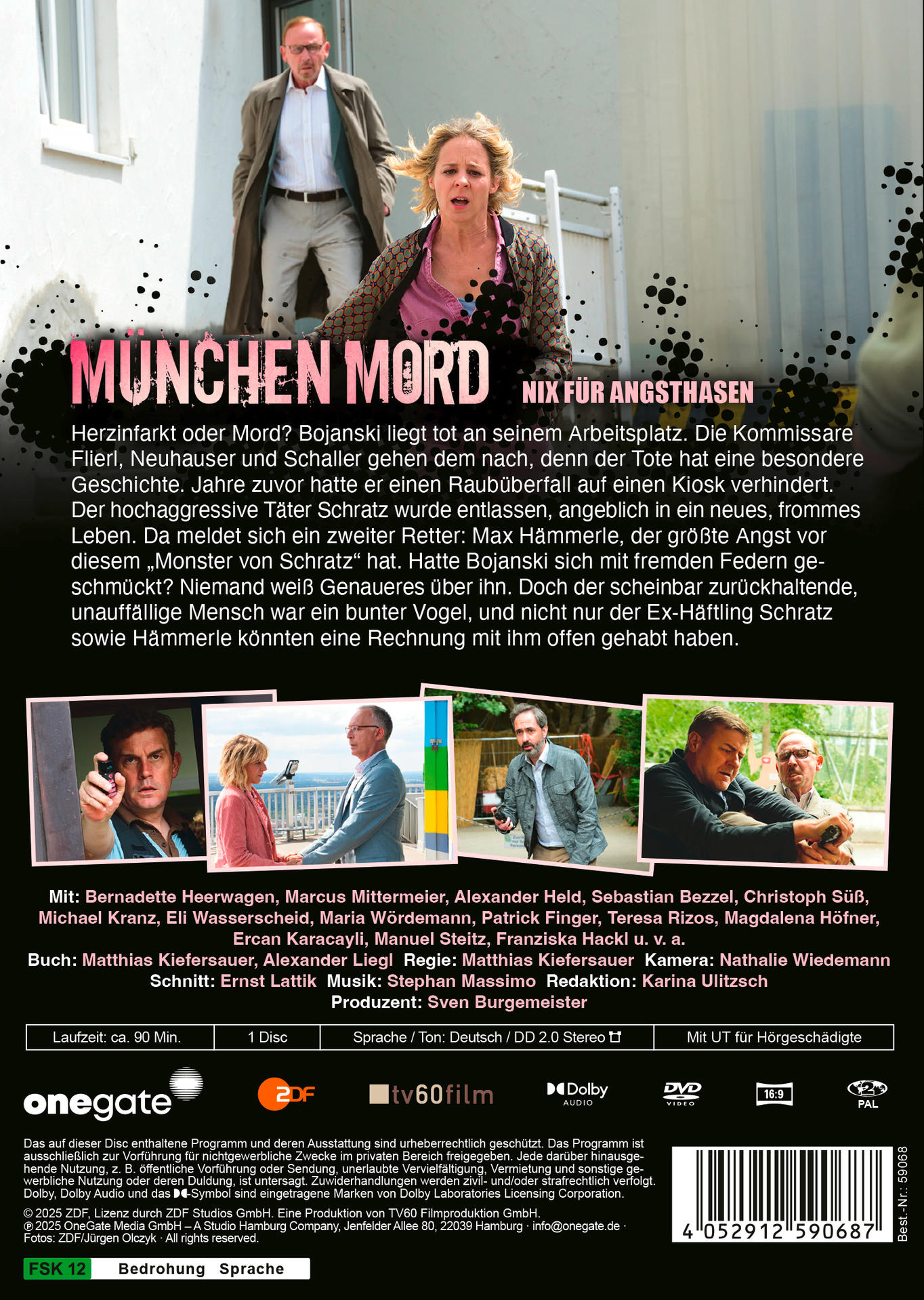 DVD-Hülle für 'München Mord', zeigt eine Frau in Not und Castfotos.