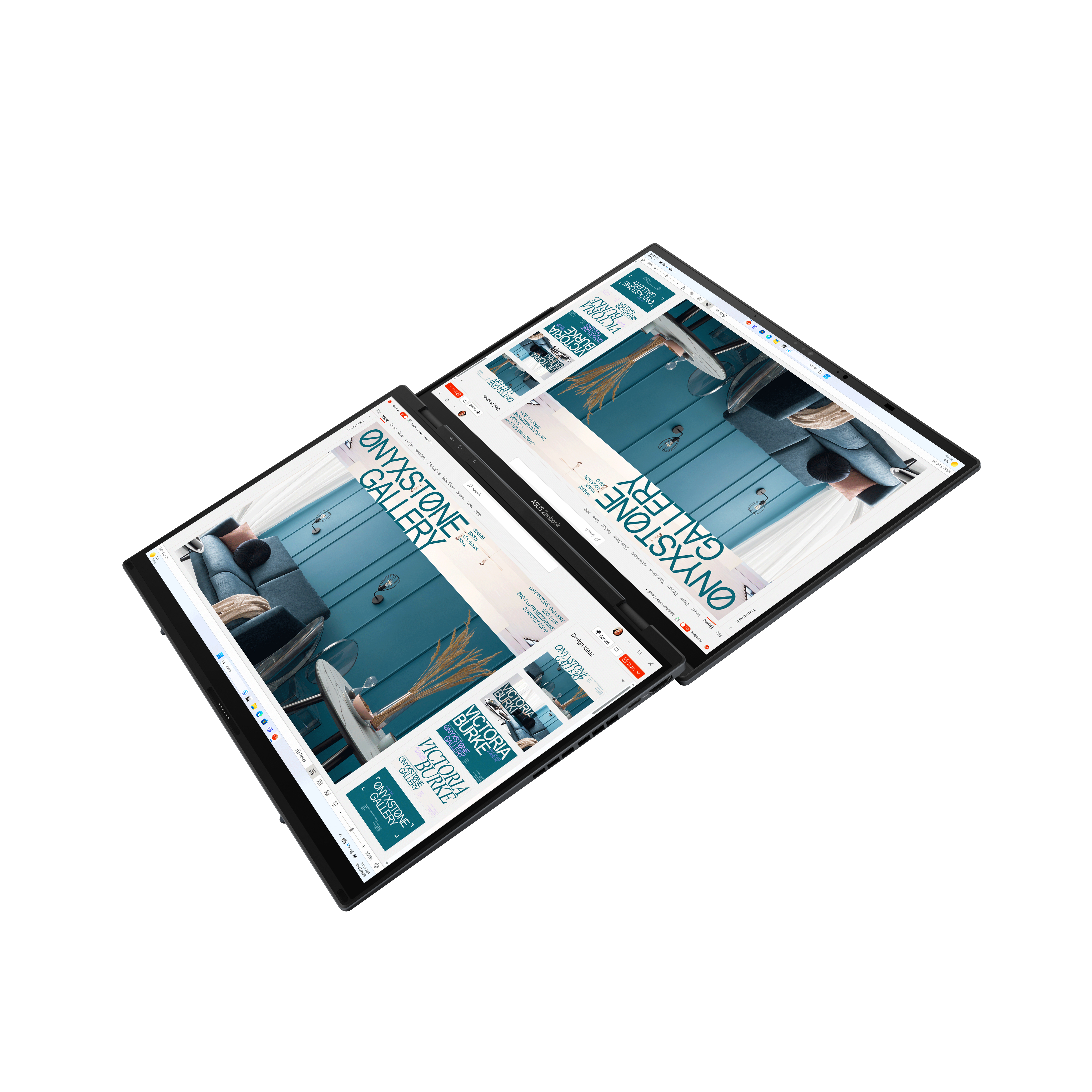 Zwei geöffnete Laptops, die Websites zeigen. Weißer Hintergrund.
