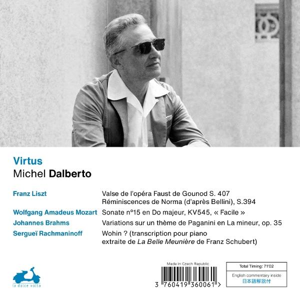 Ein CD-Cover mit einem Mann mit Sonnenbrille. Der Text enthält 'Virtus' und die Namen der Komponisten.