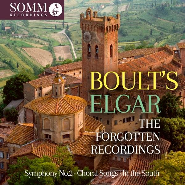 Albumcover eines Gebäudes mit einem hohen Turm mit dem Text 'BOULT'S ELGAR' und anderem Text.