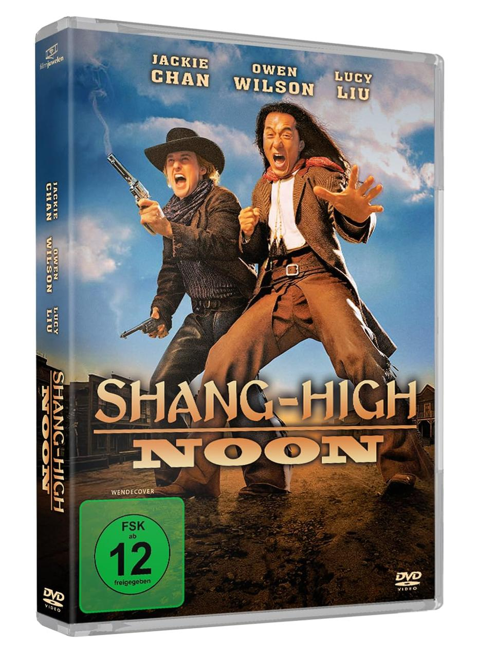 DVD-Cover des Films Shang-High Noon mit Jackie Chan, Owen Wilson und Lucy Liu.