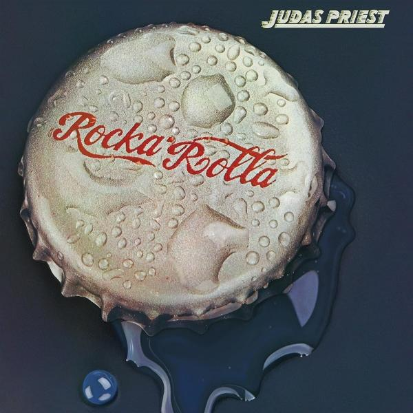 Couverture de l'album de Judas Priest - Rocka Rolla, avec un bouchon de bouteille et des gouttes d'eau.