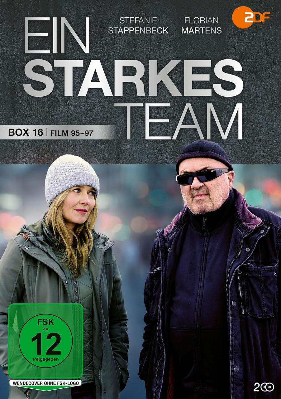 DVD-Cover: Zwei Personen schauen in die Kamera. Titel: EIN STARKEES TEAM. Grauer Hintergrund.