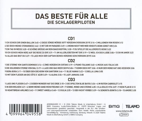 CD-Cover mit Titelliste. Titel: 'Das Beste für Alle - Die Schlagerpiloten'.