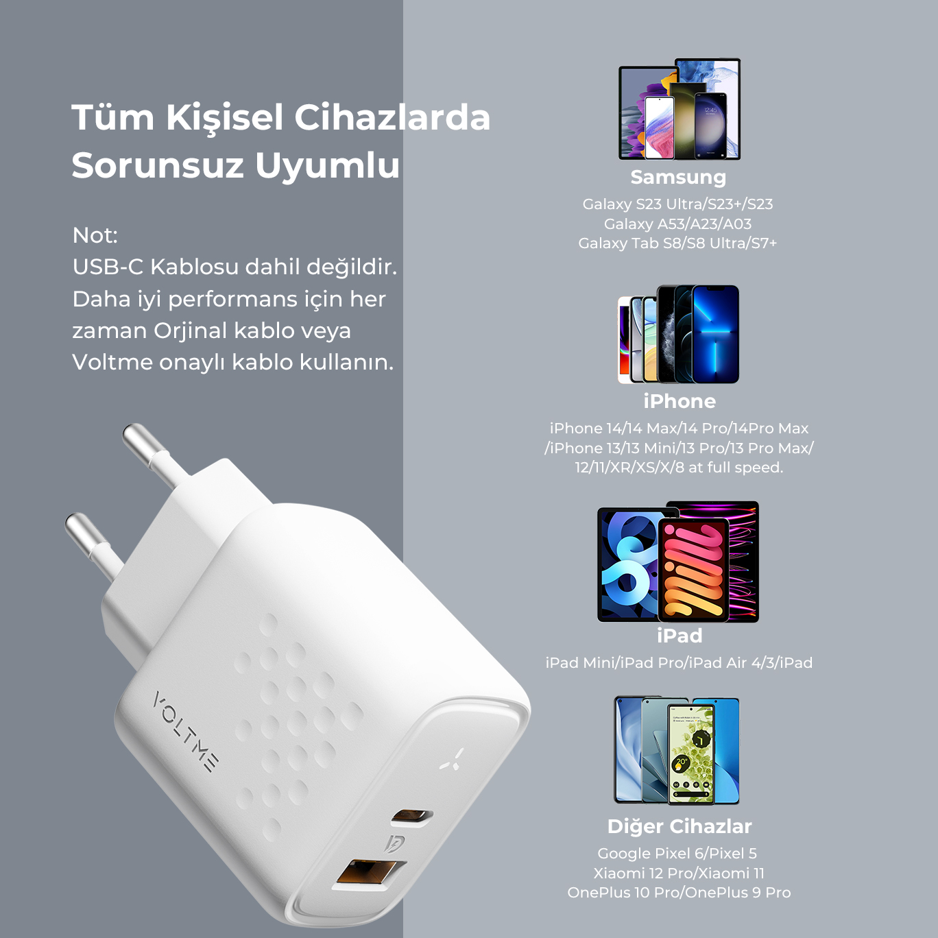 Cep telefonları ile beyaz güç adaptörü.
