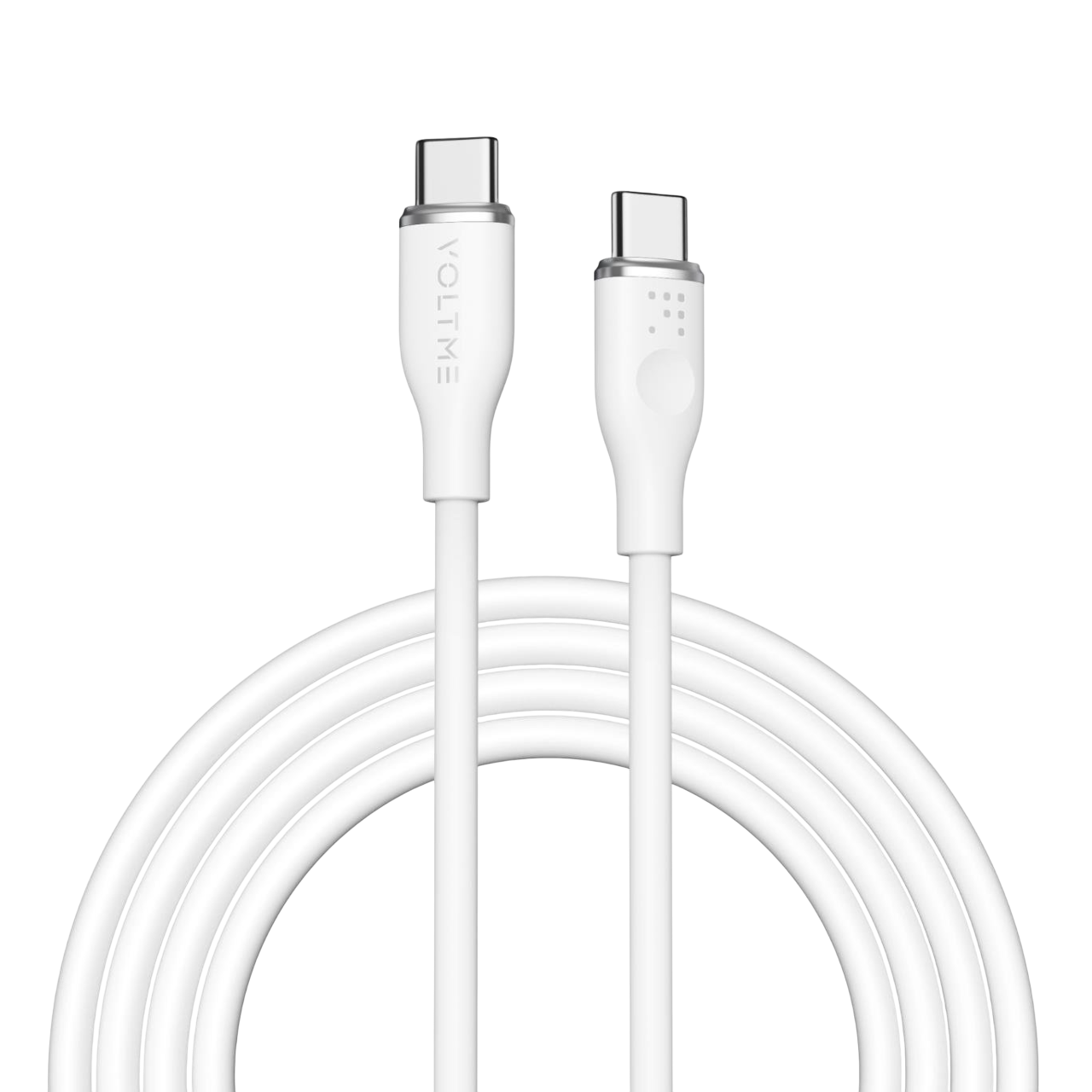 Beyaz bir USB - USB-C kablosu. Kablo düz.