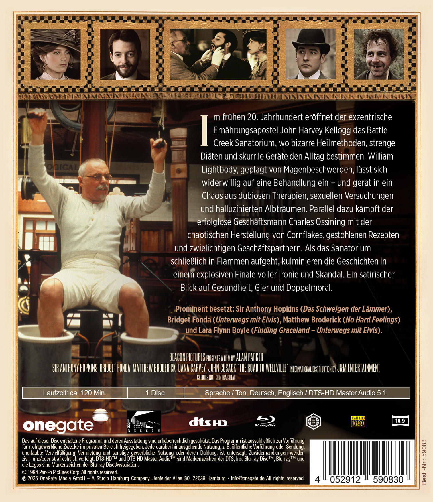 Rückseite einer DVD-Hülle. Ein Mann im Bad, Text und Bilder von Schauspielern sind sichtbar.