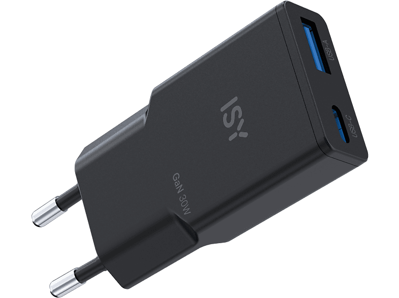 ISY Oplader 30w Ultra Fin Gan Usb-a/usb-c Zwart (iwc-4130)
