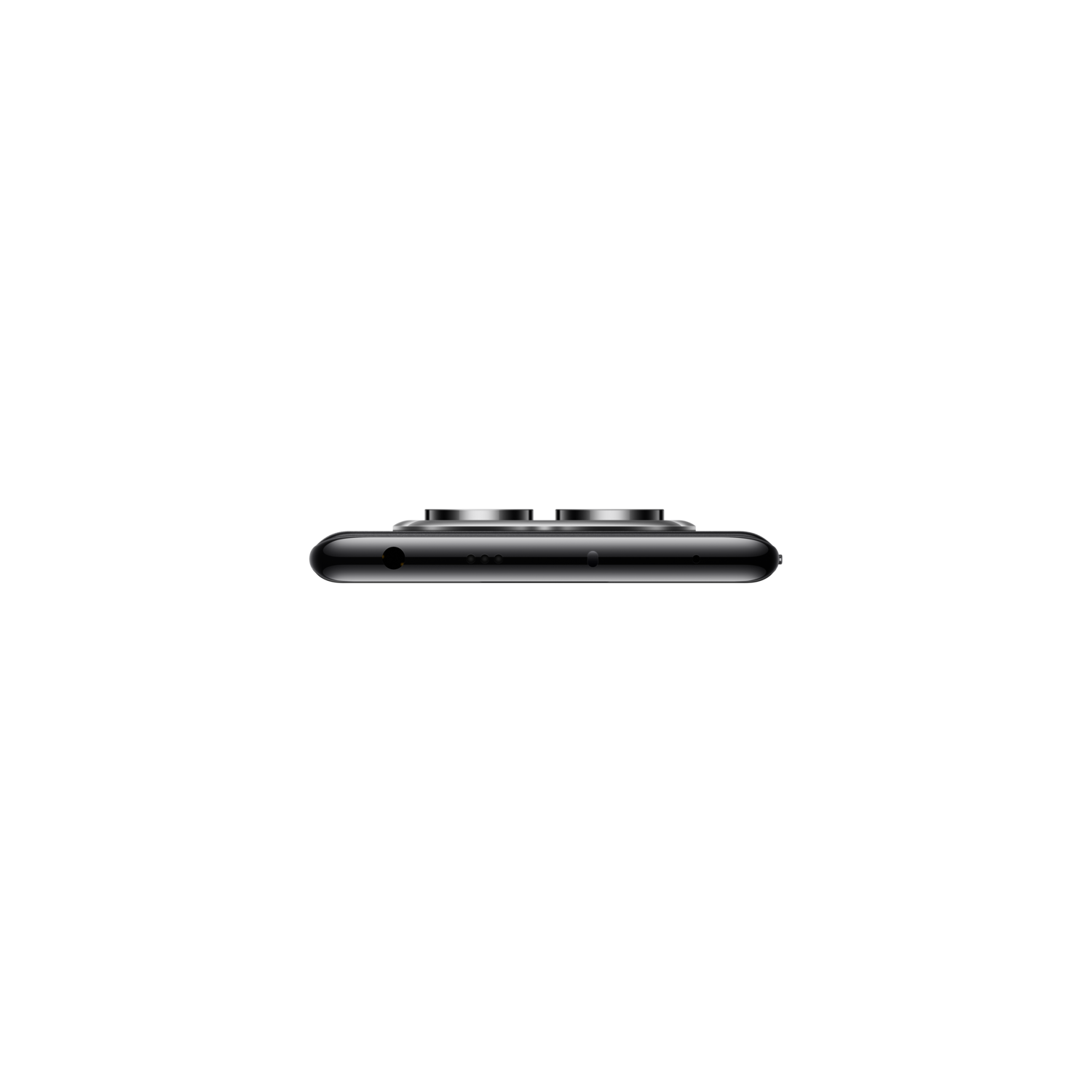 A side view of a black smartphone showing the camera array and a port on the side.