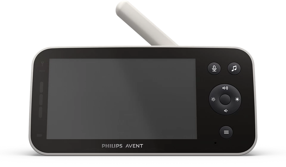 Philips Avent bébimonitor fekete képernyővel és fehér kerettel.