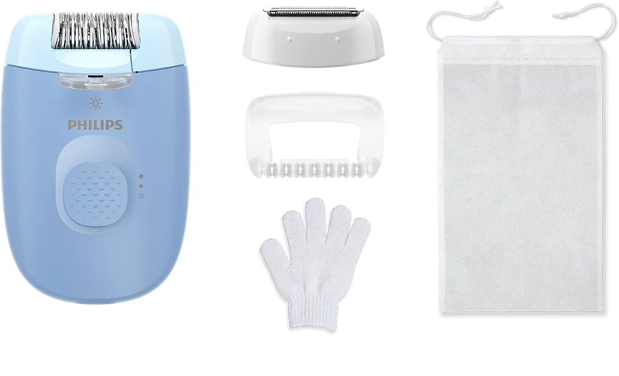 PHILIPS Satinelle Essential 4000 BRE247/00 epilátor, kék, 4 kiegészítővel