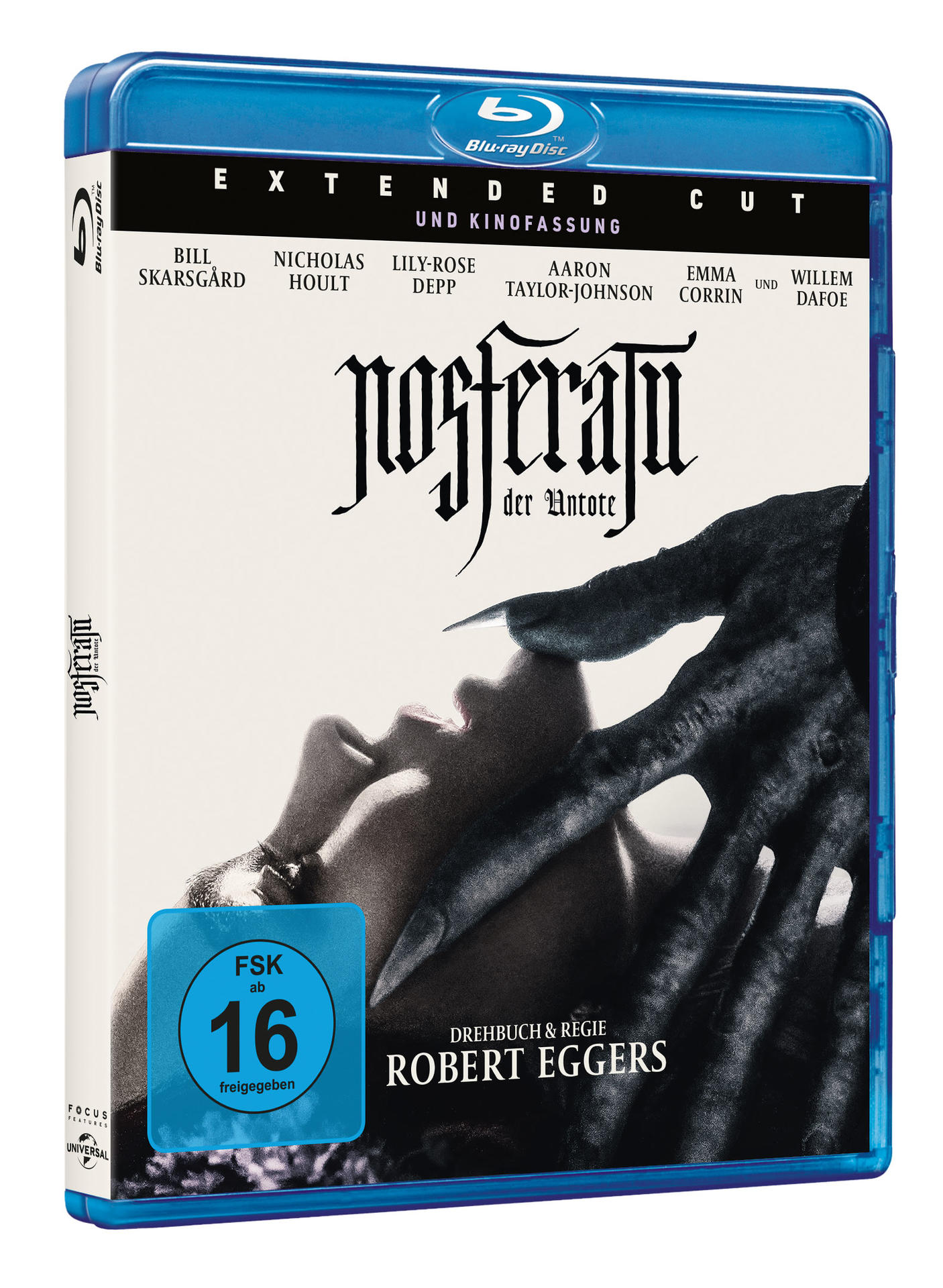 Eine Blu-ray-Hülle für Nosferatu mit einem Coverbild einer Frau und einer Hand, die sich ihr nähert.