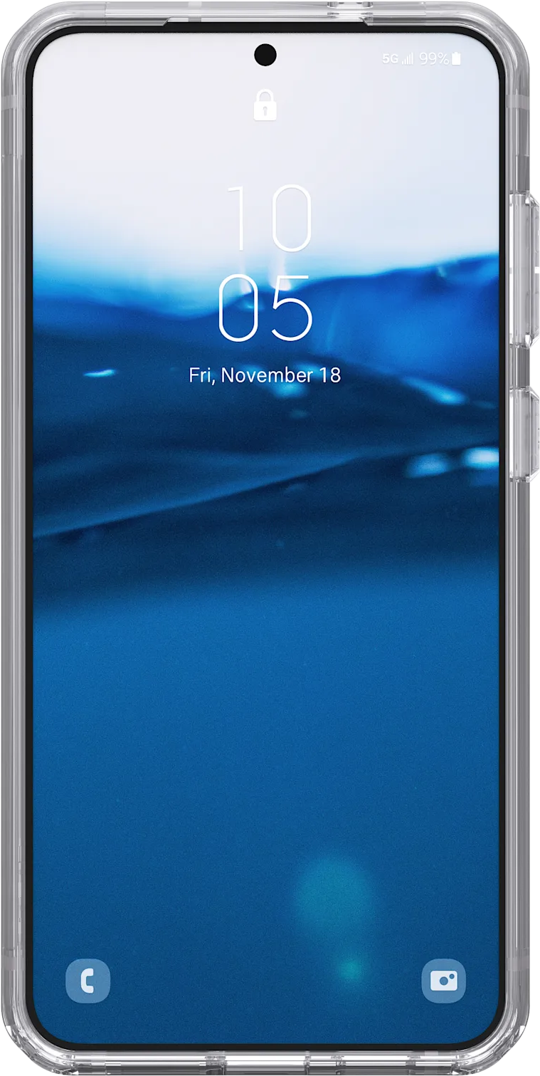 Un smartphone affiche une image d'eau bleue.