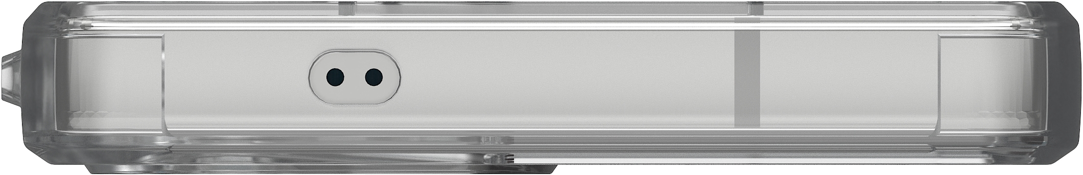 Bas de coque de téléphone avec trous de haut-parleur. Matériau transparent.