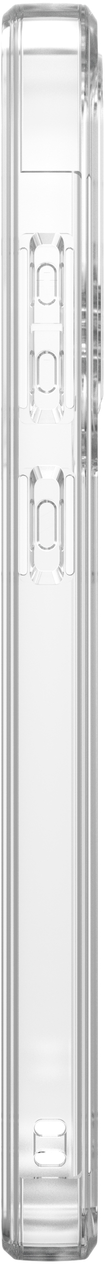 Une coque de téléphone transparente, vue latérale.