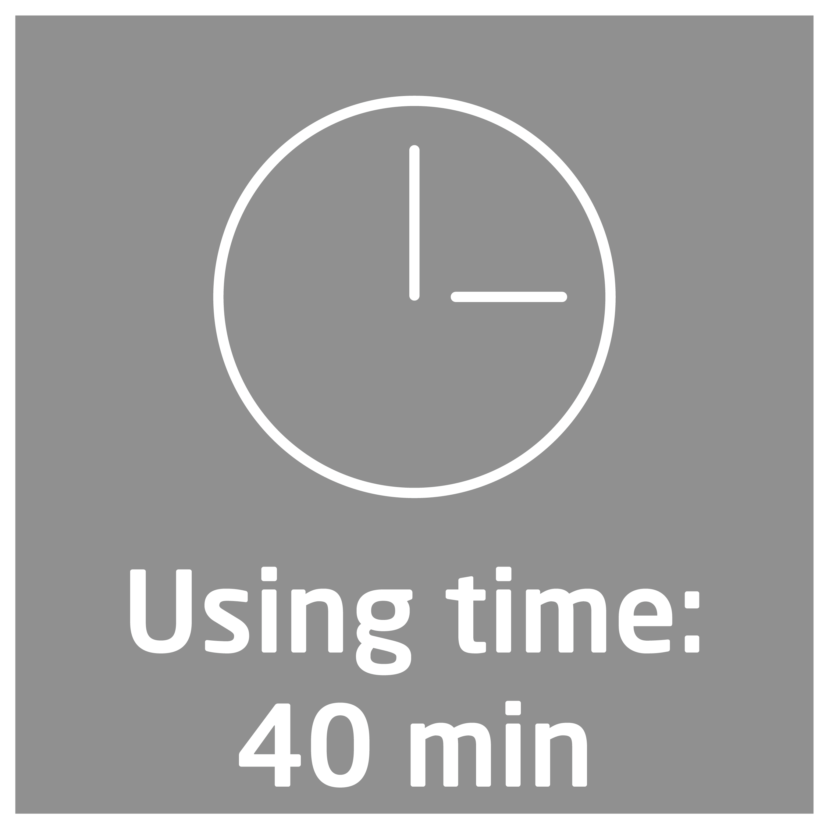 Ein Uhrensymbol und der Text 'Verwendungszeit: 40 Min'.
