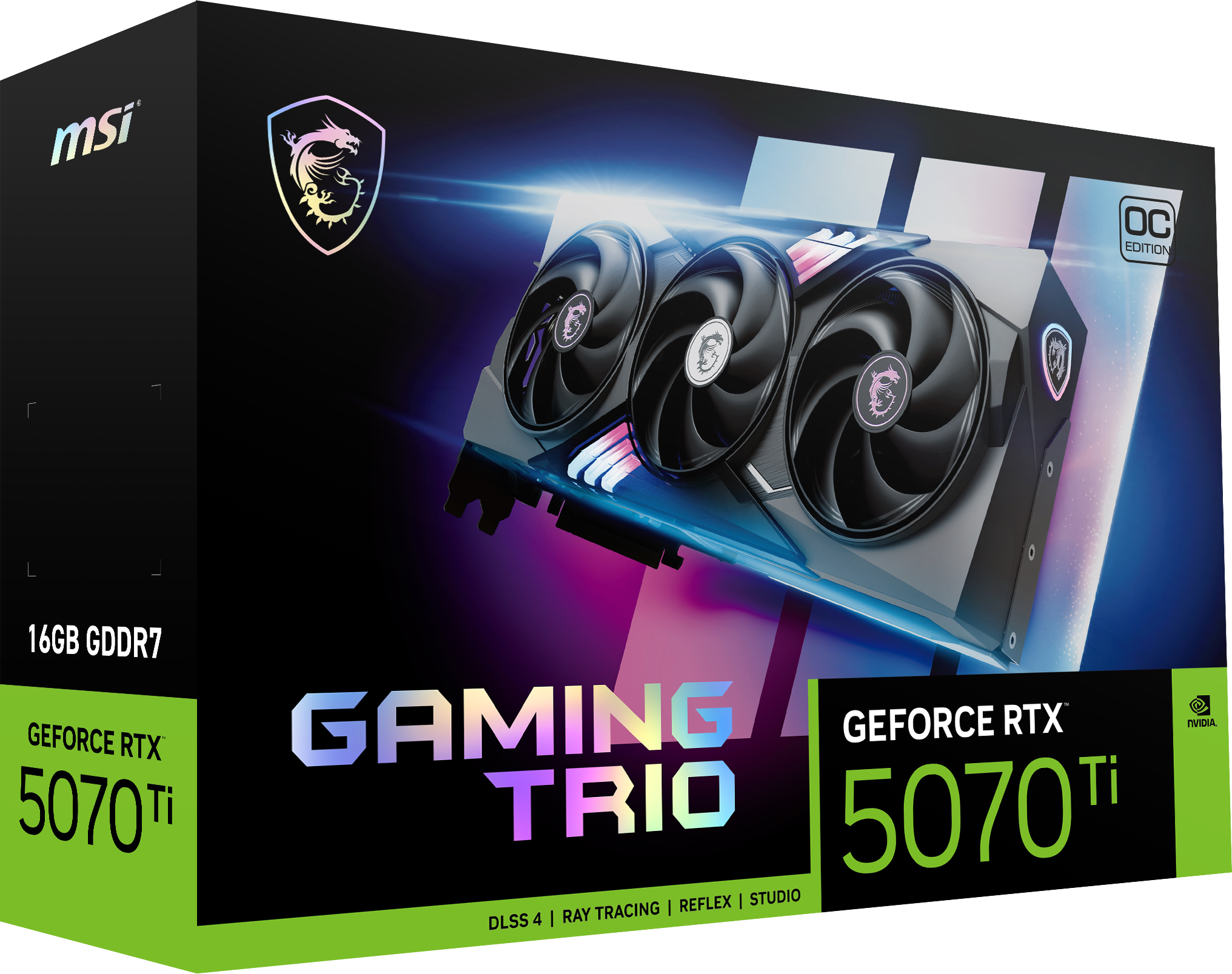 Eine Gaming-Grafikkartenbox mit dem MSI-Logo und einem Bild der Karte.