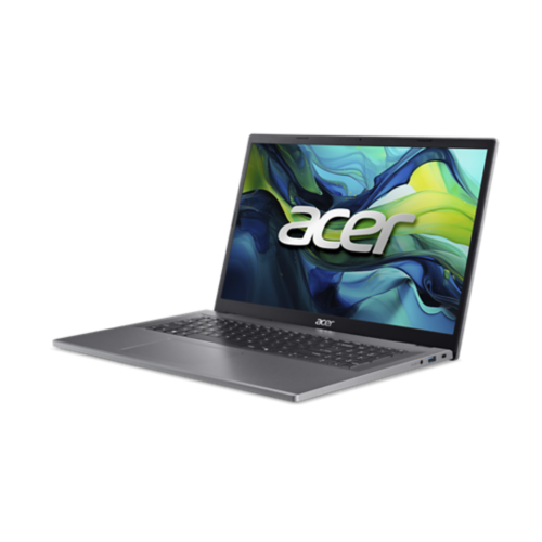 Ein grauer Acer Laptop ist geöffnet. Der Bildschirm zeigt das Acer-Logo.