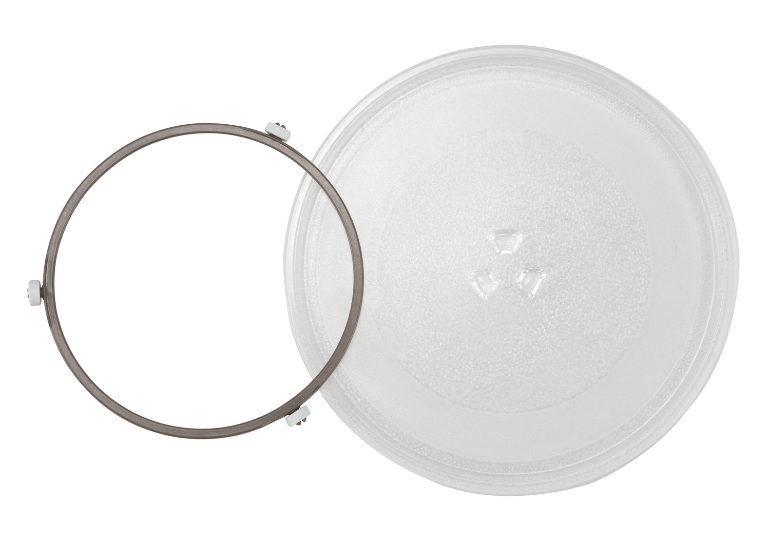 Un plato de microondas y un anillo para él. Fondo blanco.
