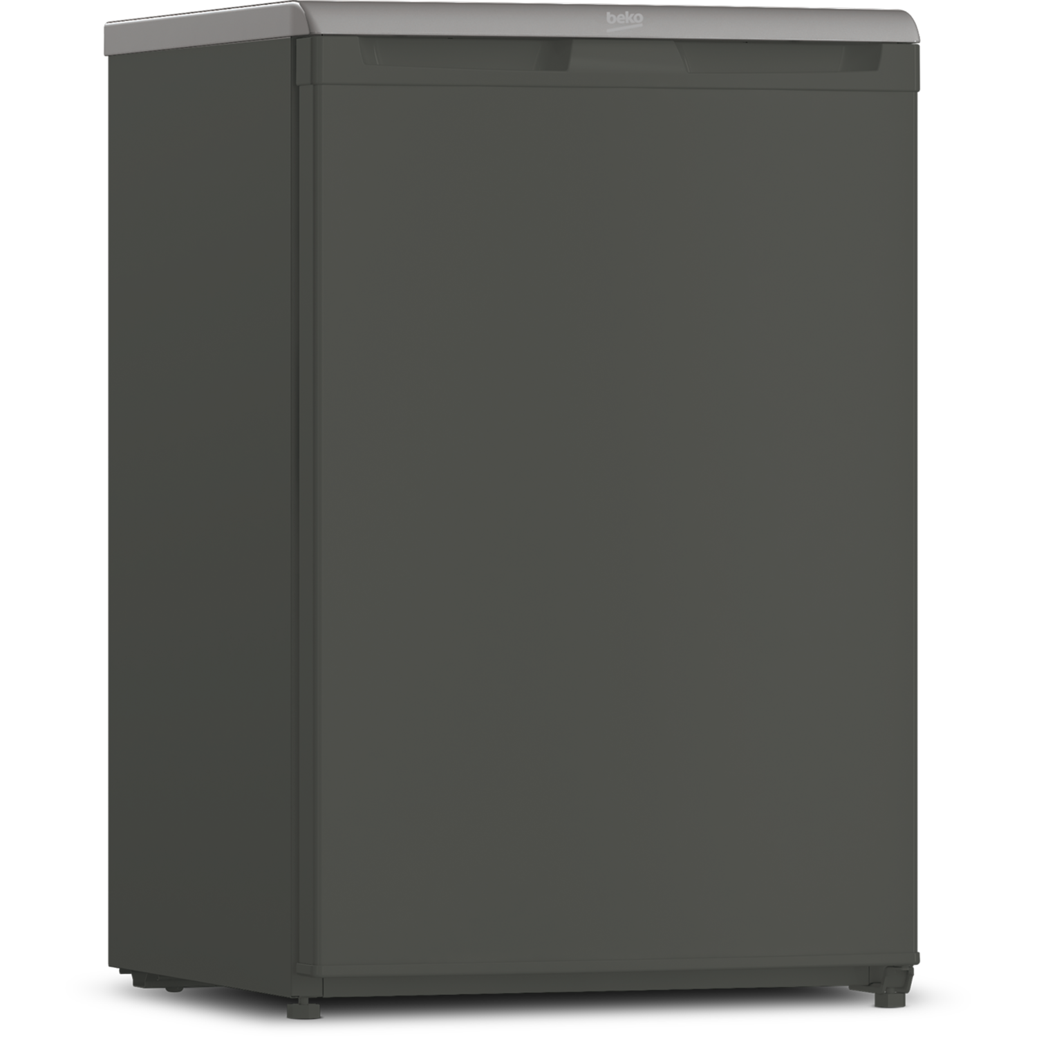A gray Beko refrigerator. It is a tall, standing appliance with a silver top.