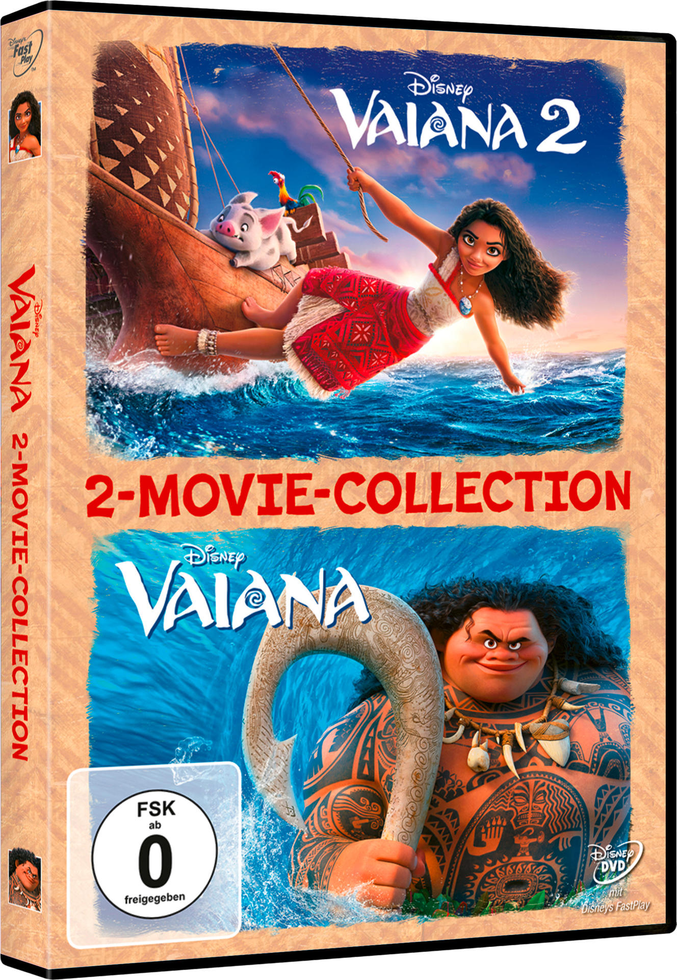 DVD-Hülle für Disney's Vaiana 2-Movie Collection. Zeigt Moana und Maui auf dem Cover.