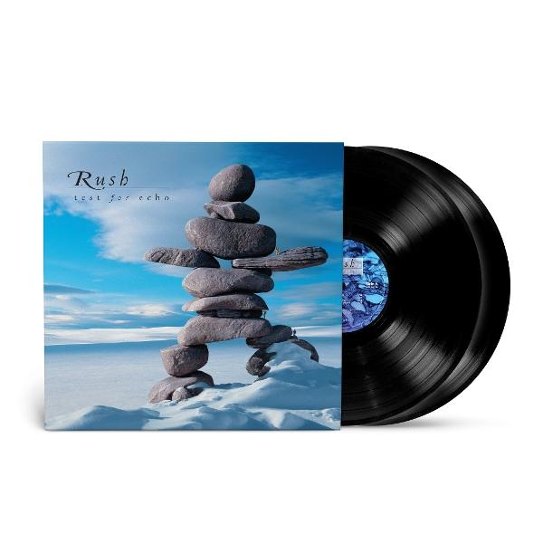 Album borító kőemberrel és bakelit lemezzel kék ég előtt.
