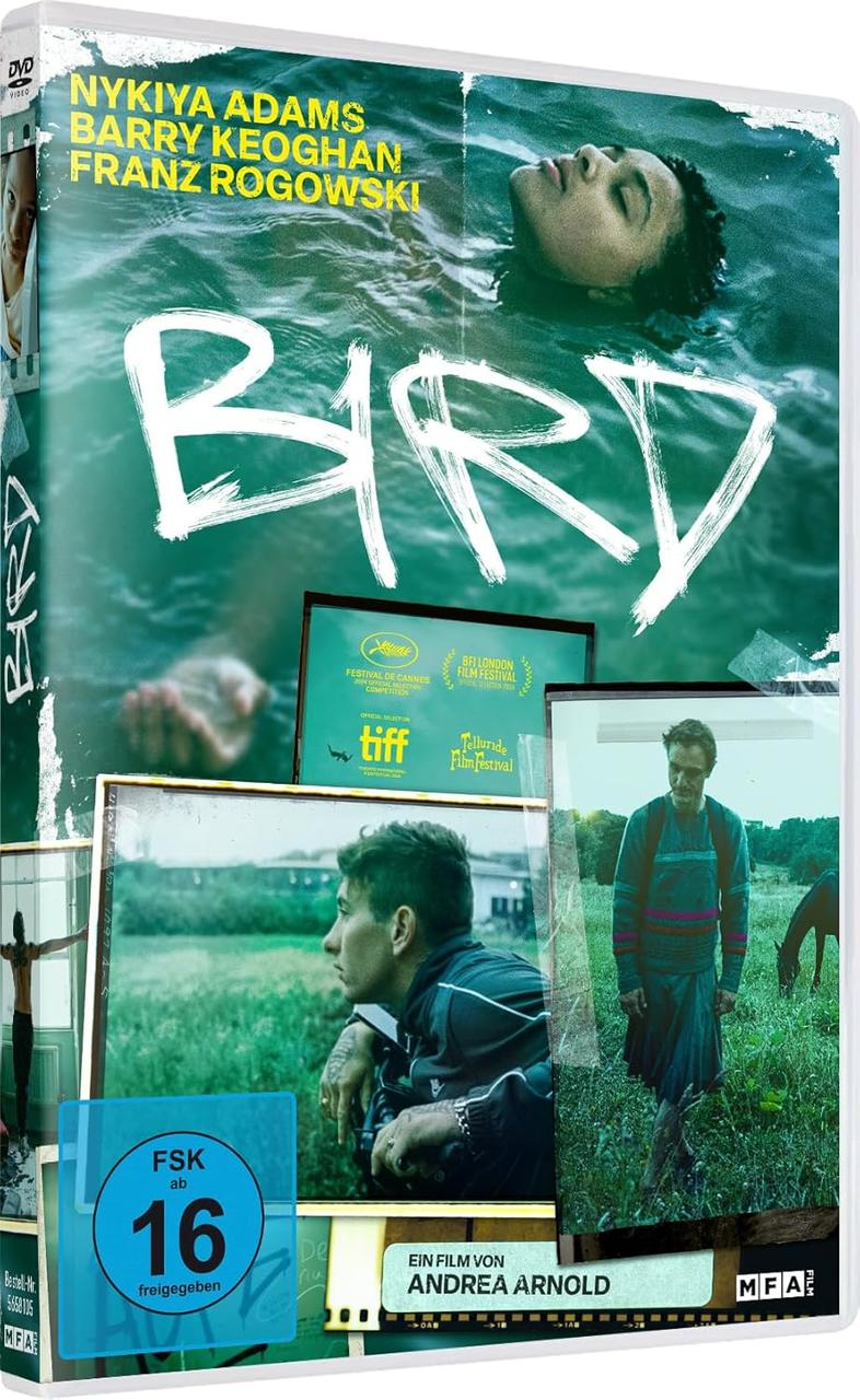 DVD-Cover des Films 'Bird', mit einer Frau im Wasser und einem Mann auf einem Feld.