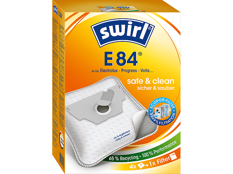 Swirl 1-7041-84 SFB E 84/4 Airspace MP3 Staubsaugerbeutel 4 Stück, passend für: Electrolux, Progress, Volta