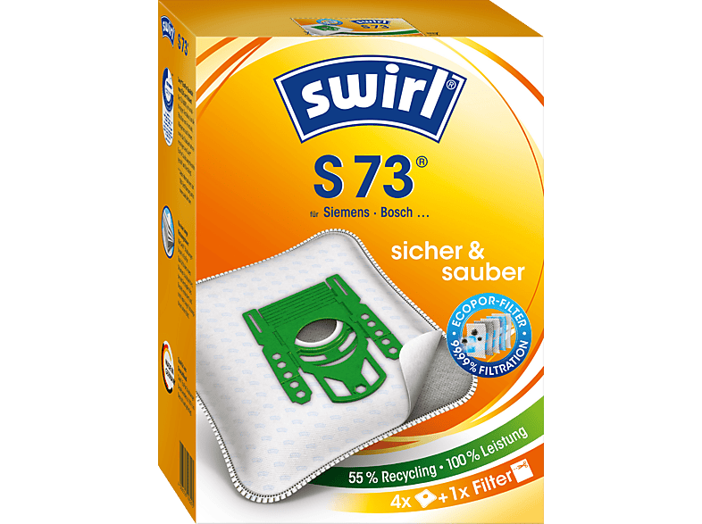 Swirl S 73 Staubsaugerbeutel + 1 Filter 4 Stück, passend für: Siemens, Bosch