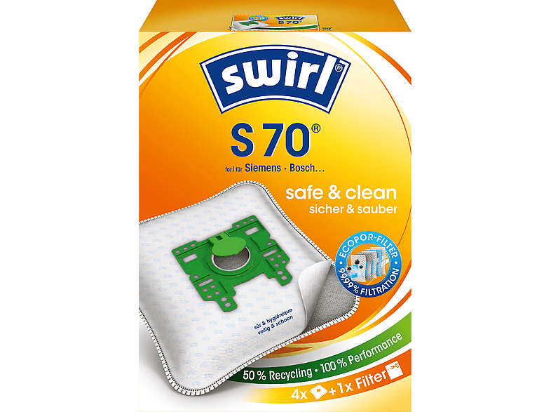 Swirl S 70 Staubsaugerbeutel + 1 Filter 4 Stück, passend für: Siemens, Bosch