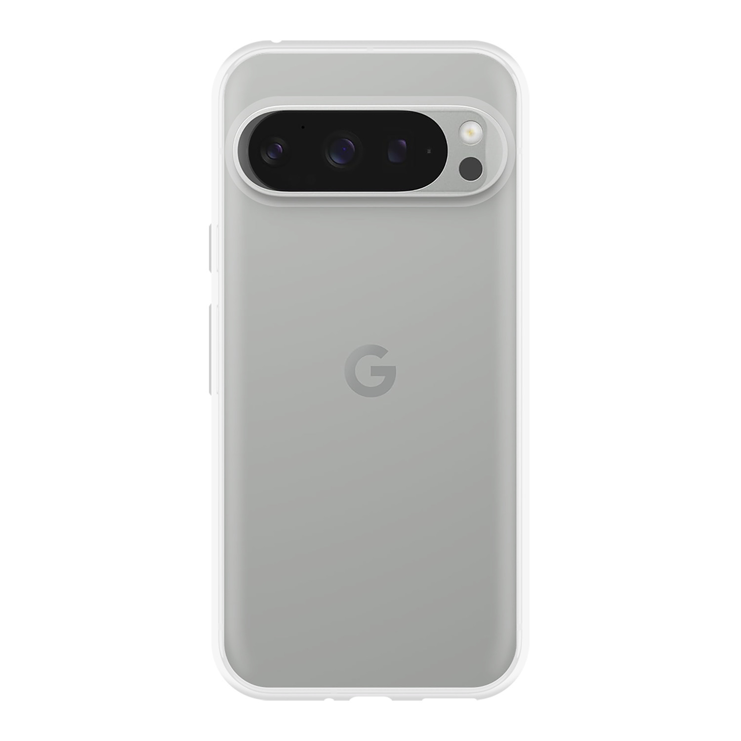 Une coque de téléphone transparente sur un téléphone, montrant l'arrière du téléphone.