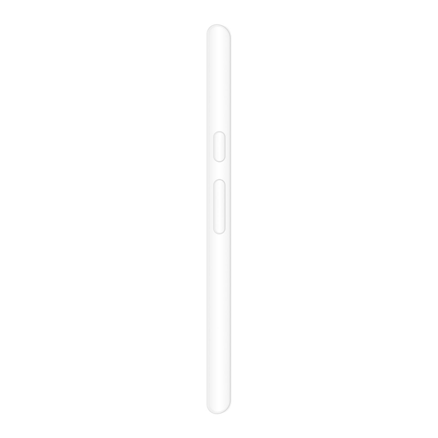 Coque de téléphone blanche, vue latérale, fond blanc.