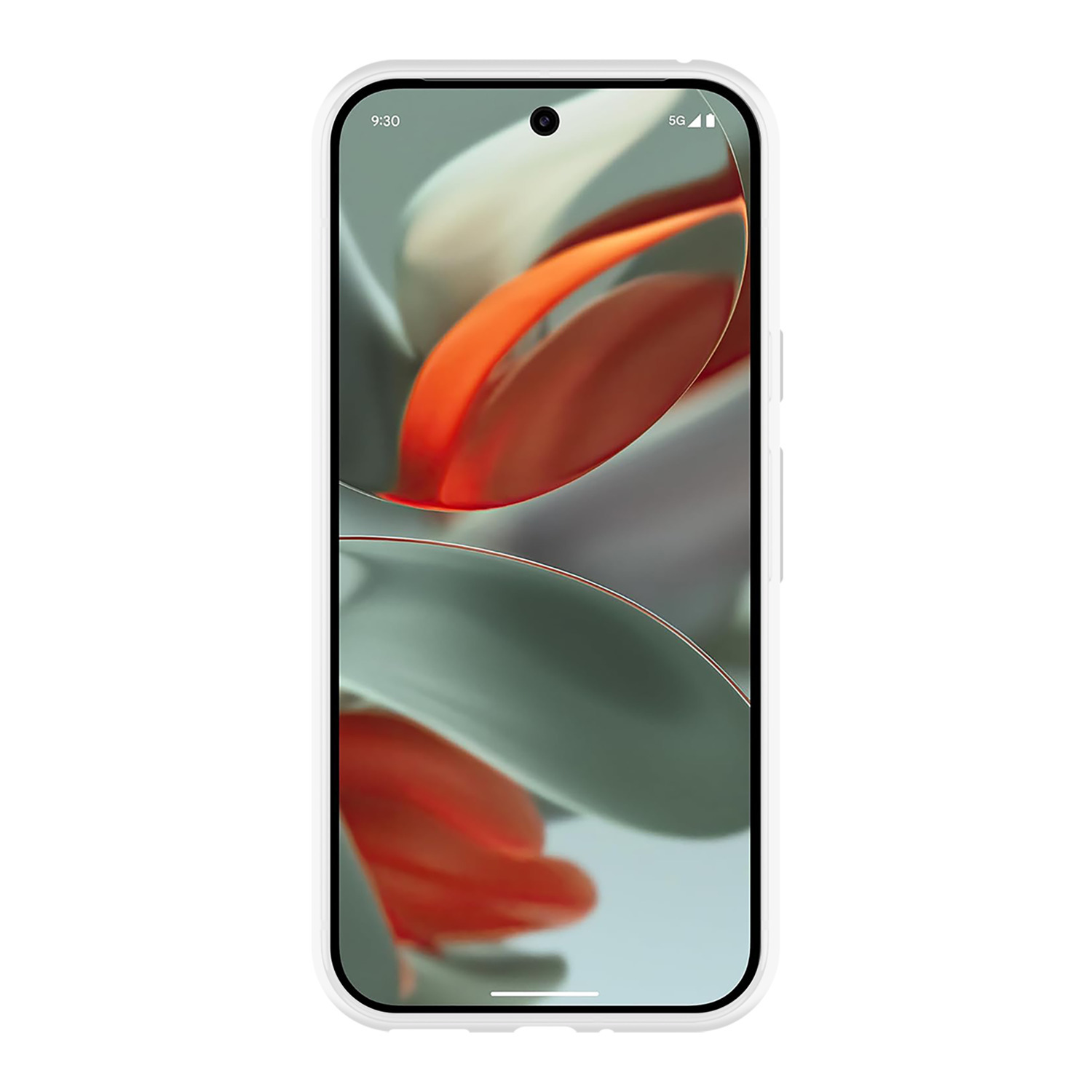 Téléphone OnePlus dans un étui blanc, montrant l'écran.