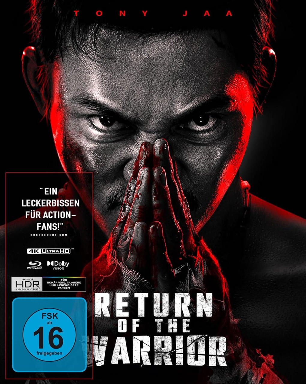 Filmposter mit Nahaufnahme eines Mannes, Hände gefaltet, und Text zum Film.