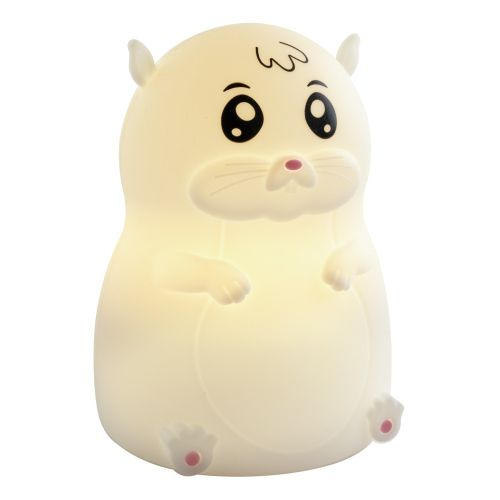 Ein weißes, hamsterförmiges Nachtlicht auf weißem Hintergrund.