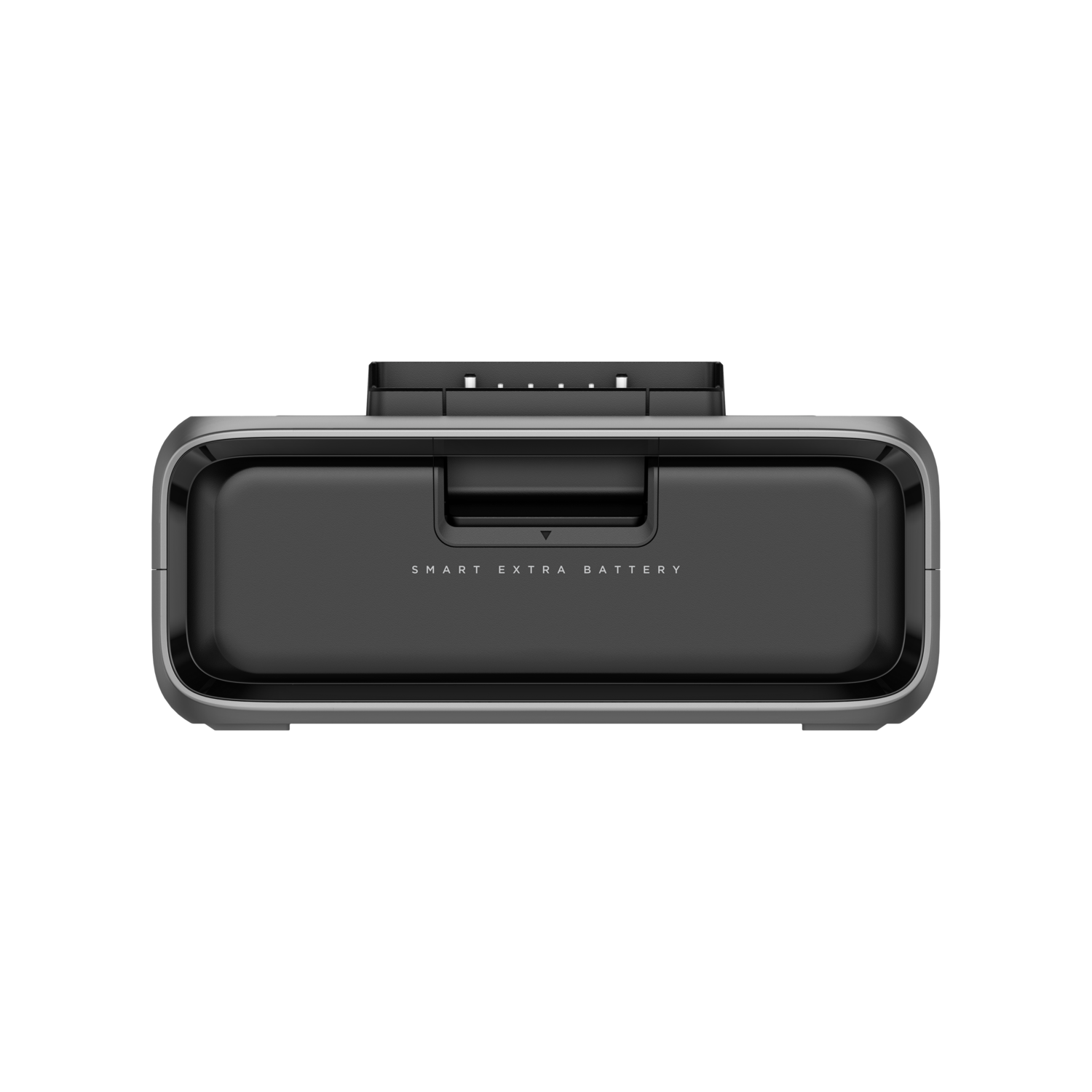 A black smart extra battery with a silver border is shown. The battery has a charging port on top and the words "SMART EXTRA BATTERY".