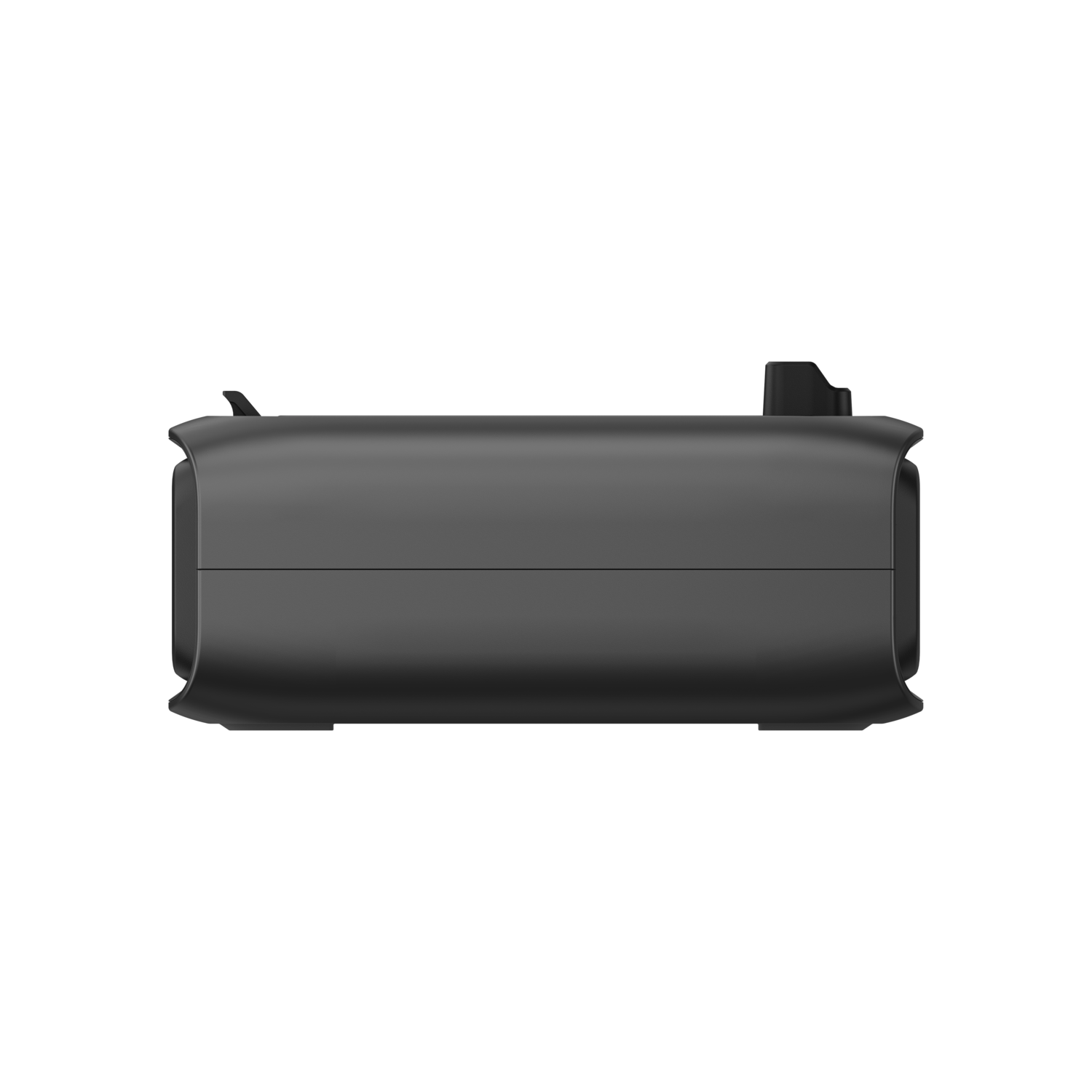 A dark gray, rectangular device with rounded edges, a small top piece, and a black background.