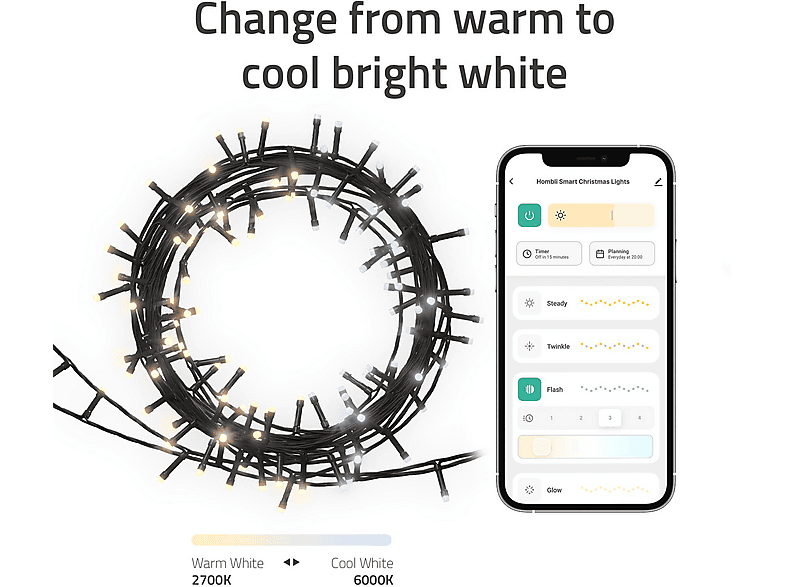 Thumbnail - HOMBLI smartes Weihnachtslicht CCT Lichterkette Warmweiß, Kaltweiß, Farbtemperaturwechsel