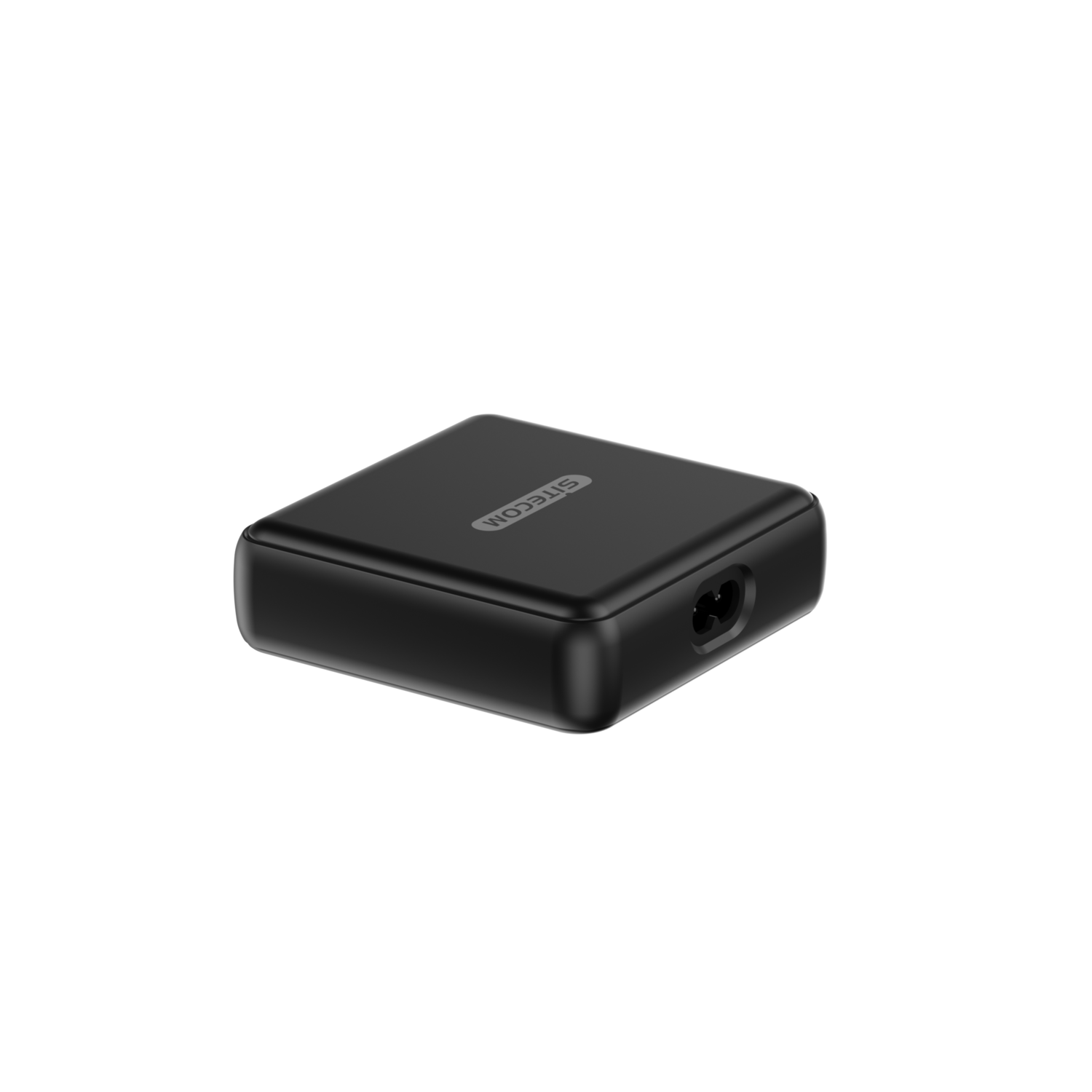 Black Sitecom device. It is a small, square-shaped electronic device with a power input.