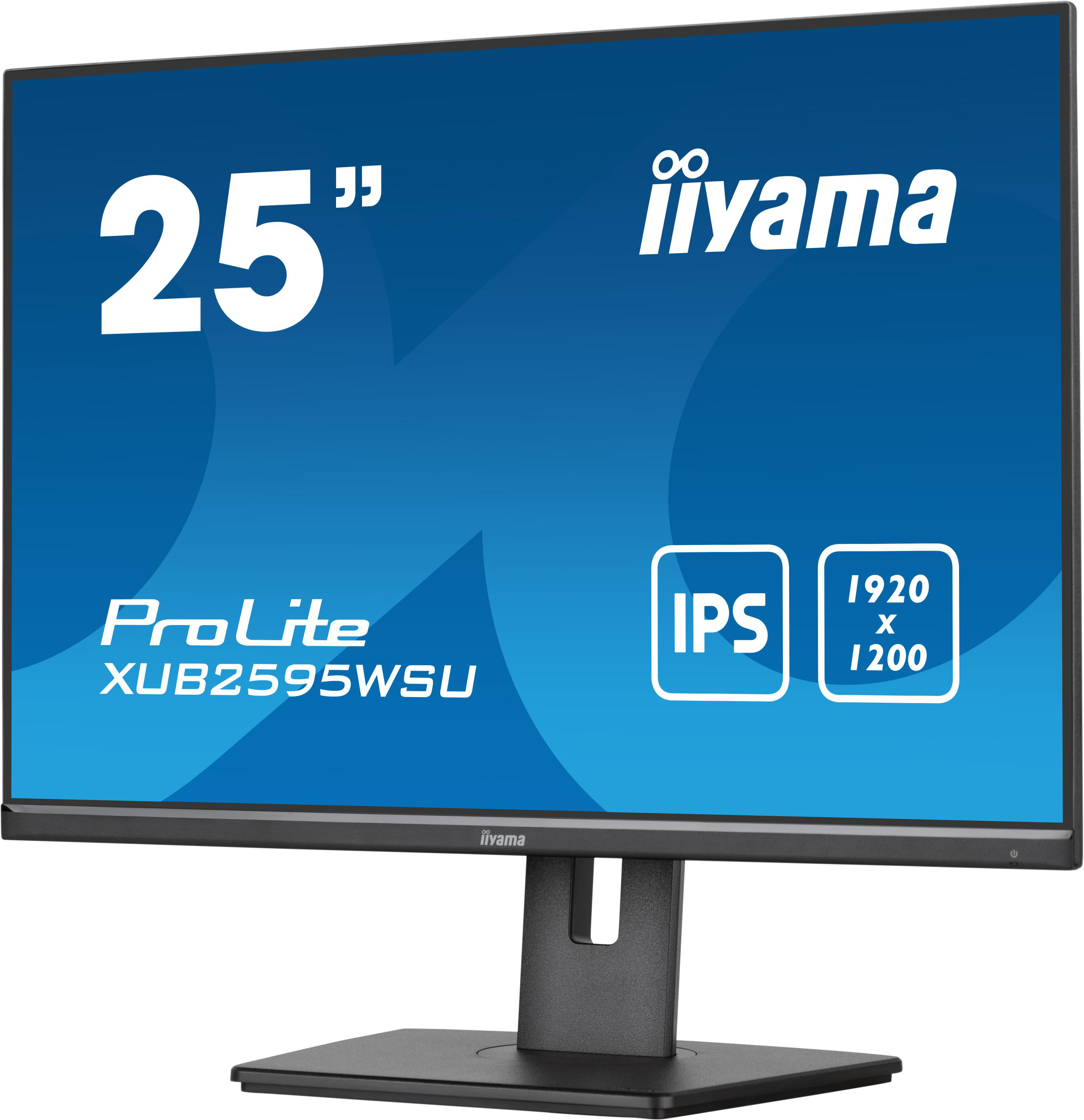 25-Zoll iiyama ProLite Monitor. Schwarzer Standfuß, IPS-Bildschirm und Spezifikationen sichtbar.