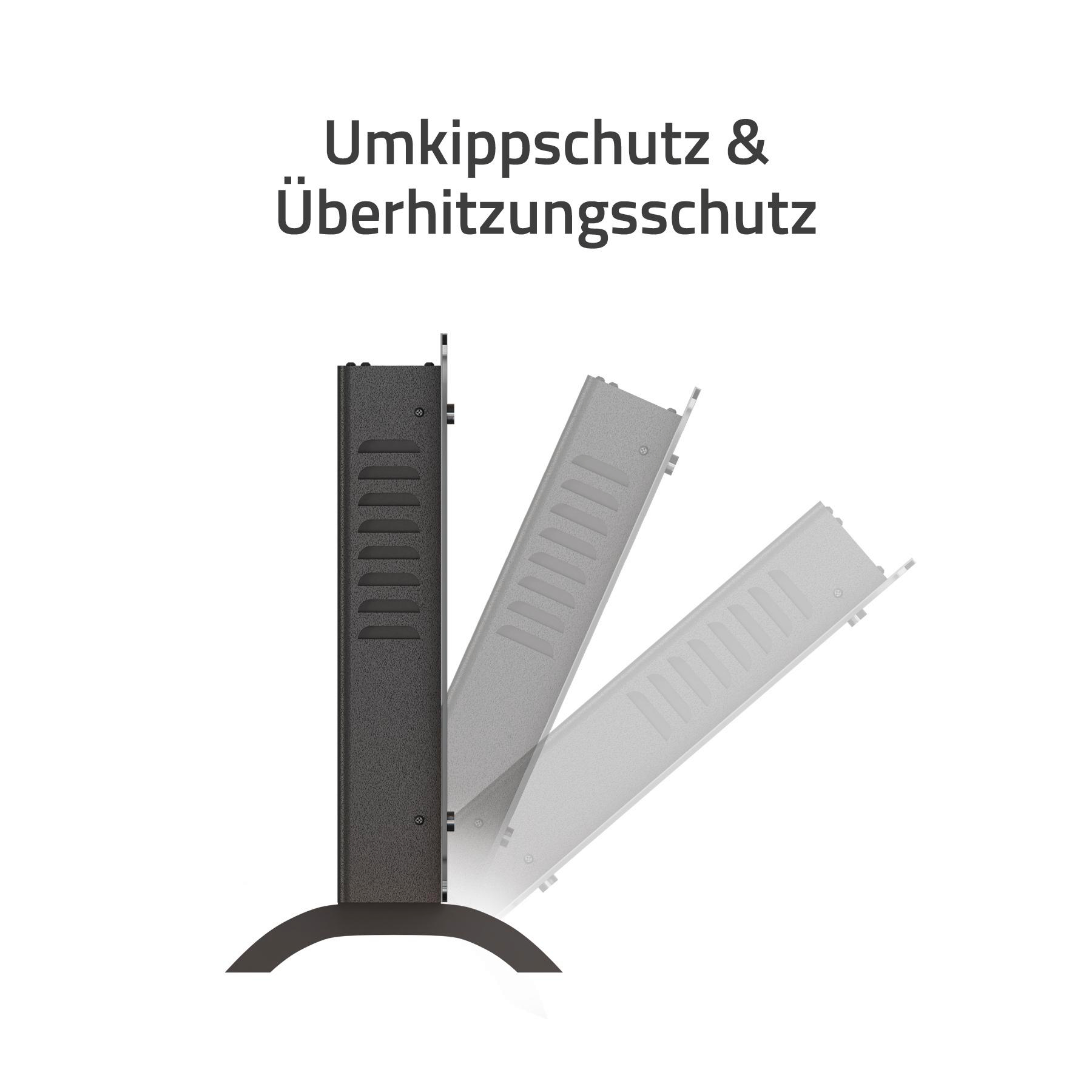 Ein schwarzer und silberner Ventilator befindet sich im ausgeschalteten Zustand und zwei Bewegungszuständen.