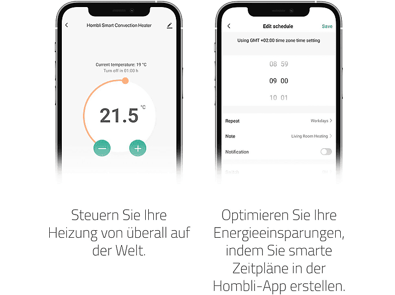 Thumbnail - HOMBLI Glass Convection Heater 2000 W Heizkörper, Schwarz